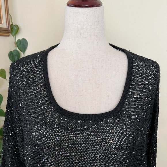 Miracle City Black Knit Sequined Cashmere Blend Top sz S/M - Picture 4 of 10